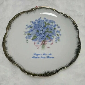 Vintage Alaska Forget Me Not Hanging Plate Gold Trim Made in Japan Cottagecore